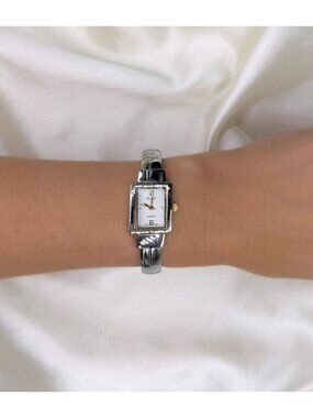 Vintage Osiroch Tank Watch, Two Tone Bangle Watch, Silver Gold Bracelet Watch